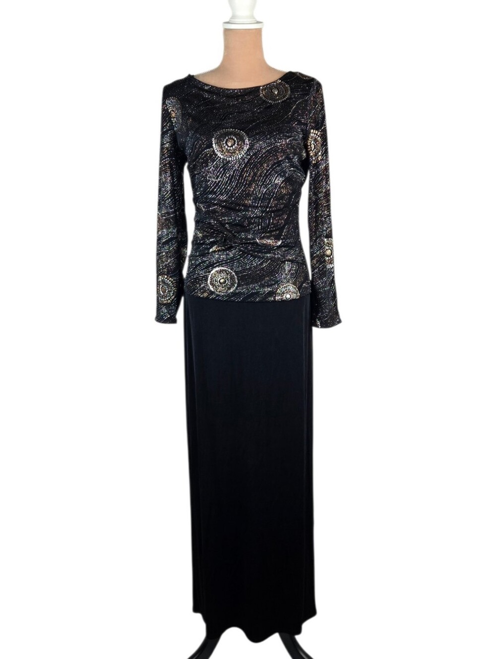 Joseph Ribkoff 2 Piece Set Maxi Dress Glitter Top Sleeveless Evening Black 10